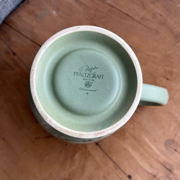 Pfaltzgraff Winterwood Pitcher Green with Birds Chickadees and Berries stoneware - Picture 5 of 5